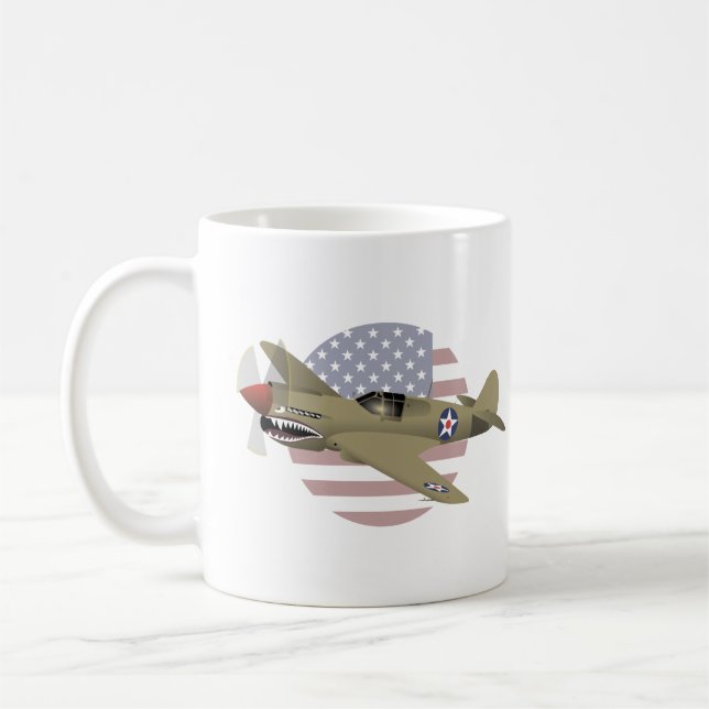 WW2 P-40 Warhawk Aeroplane Coffee Mug (Left)