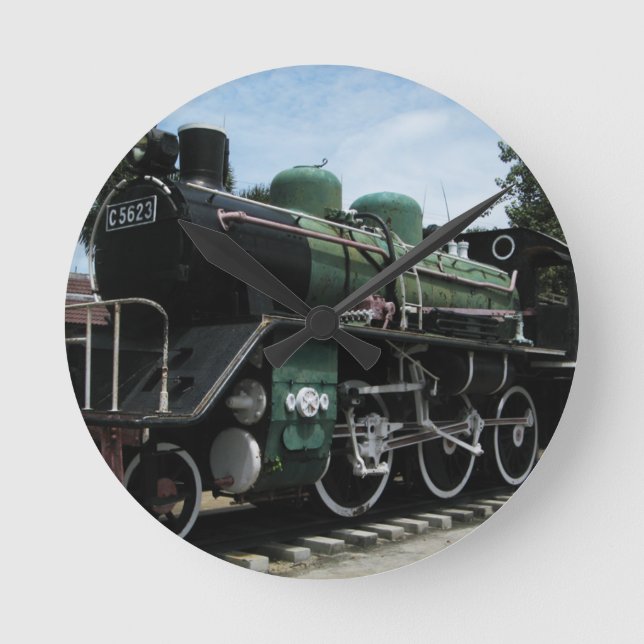 WW2 Steam Train at the River Kwai Bridge Round Clock (Front)