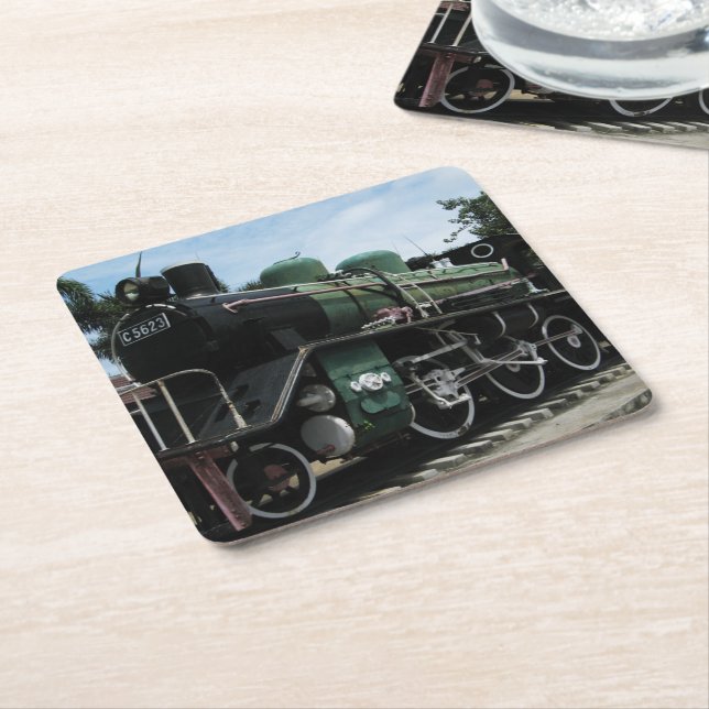 WW2 Steam Train at the River Kwai Bridge Square Paper Coaster (Angled)