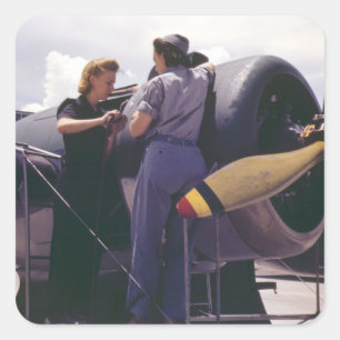 WW2 Women Aviation Mechanics Square Sticker