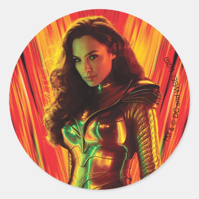 WW84 | Red-Orange Wonder Woman Kaleidoscope Classic Round Sticker (Front)