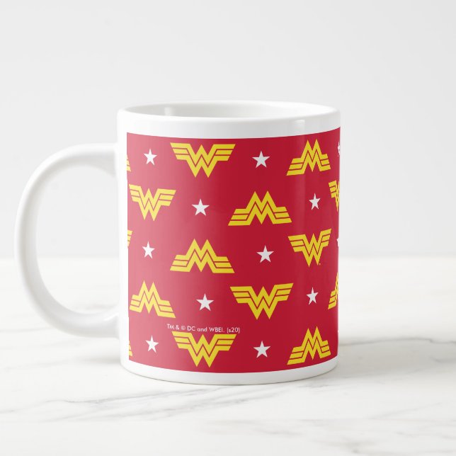 WW84 | Red Wonder Woman Logo And Stars Pattern Large Coffee Mug (Left)