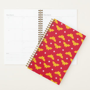 WW84   Red Wonder Woman Logo And Stars Pattern Planner