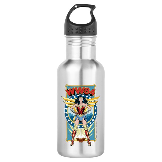 WW84 | Retro Comic Wonder Woman Character Badge 532 Ml Water Bottle (Front)