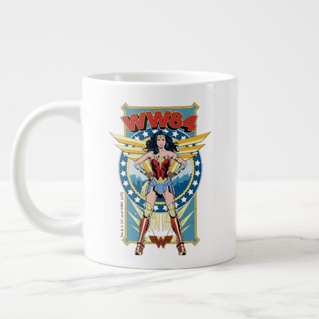 WW84 | Retro Comic Wonder Woman Character Badge Large Coffee Mug (Left)