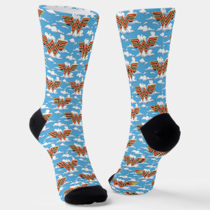 WW84   Retro Comic Wonder Woman Logo Cloud Pattern Socks