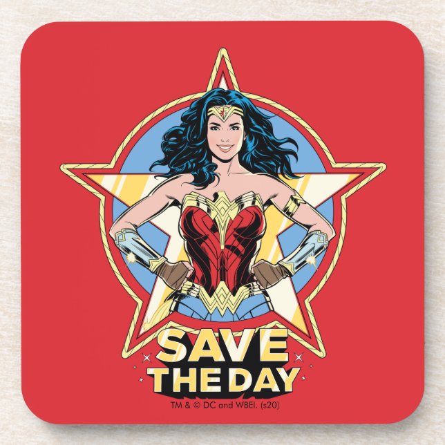WW84 | Save The Day Wonder Woman Retro Comic Art Coaster (Front)