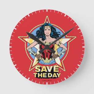WW84 Save The Day Wonder Woman Retro Comic Art Round Clock