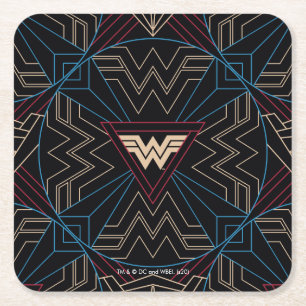 WW84 Wonder Woman Circular Geometric Pattern Square Paper Coaster