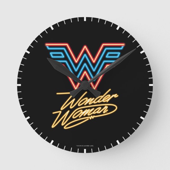WW84 | Wonder Woman Neon Light Logo Round Clock (Front)