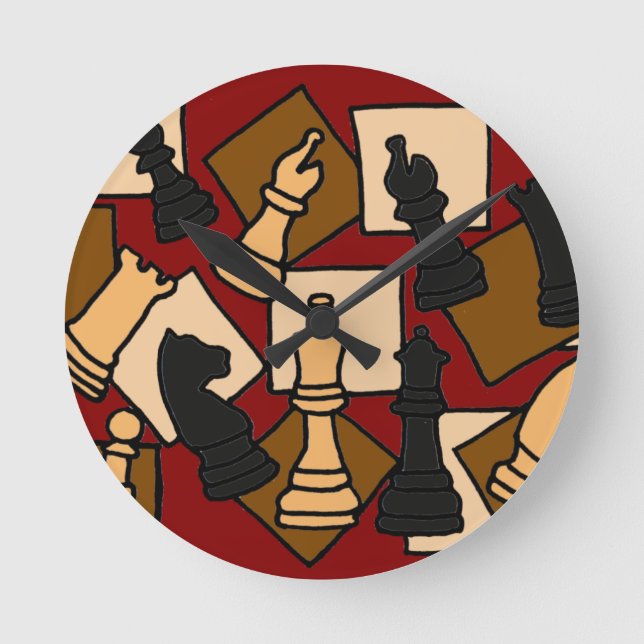 WW- Chess Game Pieces Art Round Clock (Front)