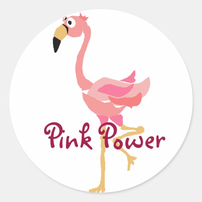 WW- Funny Flamingo Primitive Art Cartoon Classic Round Sticker (Front)