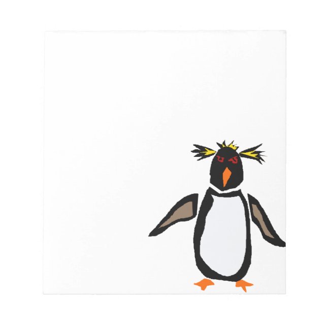 WW- Funny Rockhopper Penguin Primitive Art Notepad (Front)