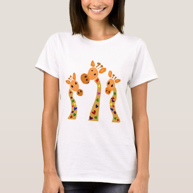 WW- Giraffe and Hearts Primitive Art Cartoon T-Shirt (Front)