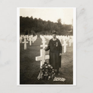WWI American Mother at her sons grave in France Postcard