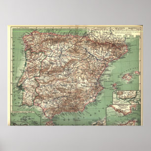 WWI Map of Spain and Portugal Poster