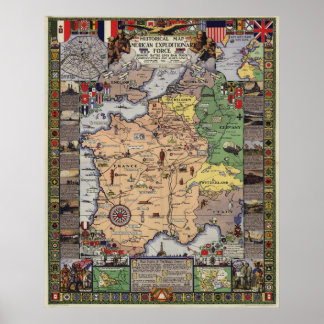 WWI Map of the American Expeditionary Force (1932) Poster
