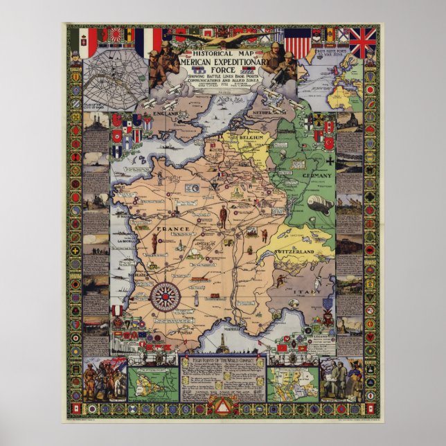 WWI Map of the American Expeditionary Force (1932) Poster (Front)