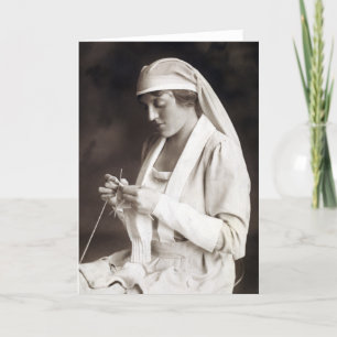 WWI Nurse knitting Sweater Card