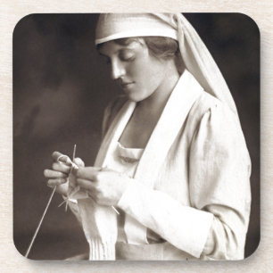 WWI Nurse knitting Sweater Coaster