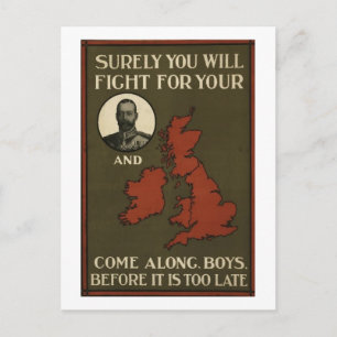 WWI Recruitment Poster Postcard