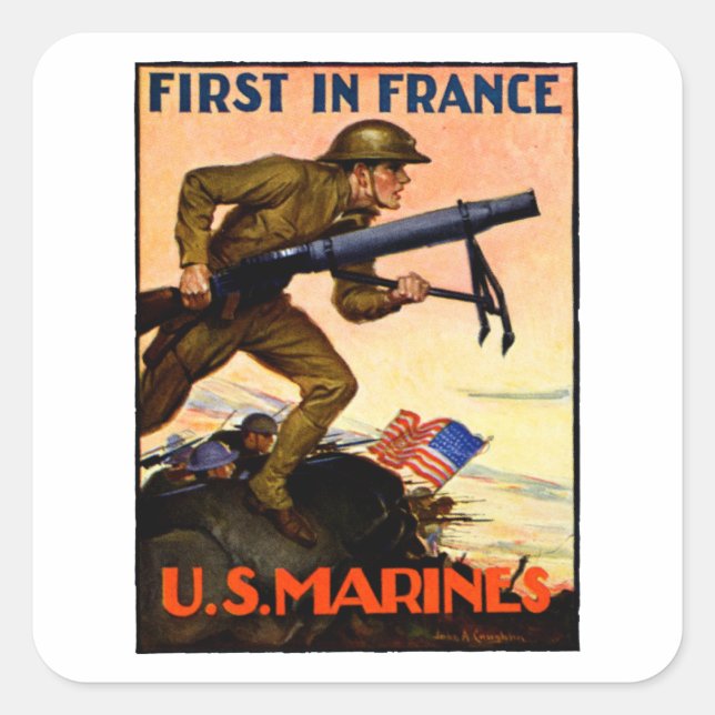 WWI US Marines Square Sticker (Front)