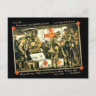 WWI Wounded Soldiers at Red Cross Truck Postcard