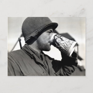 WWII American Soldier Drinking Beer Postcard