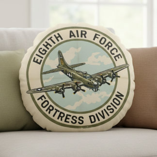 WWII B-17 Eighth Air Force Fortress Division Round Cushion