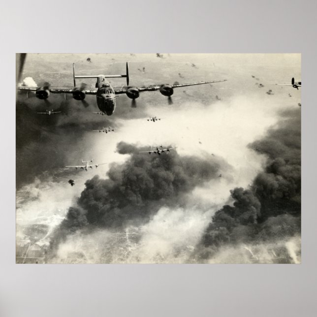 WWII B-24s over Ploesti Oil Fields Poster (Front)
