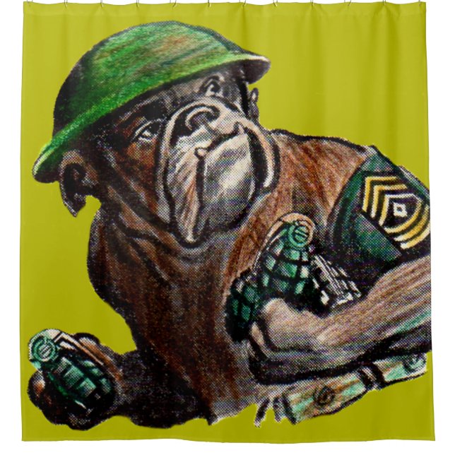 WWII bulldog dog soldier Sgt. Rover Shower Curtain (Front)