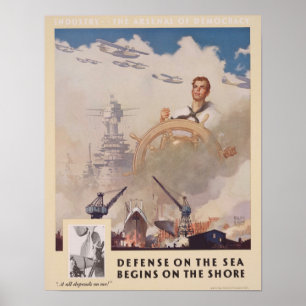 WWII Defence on the Sea Begins on the Shore Poster