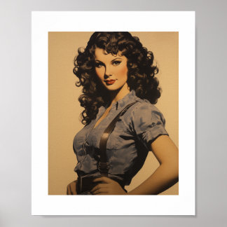 WWII Female Mechanic Vintage Pinup Girl Poster