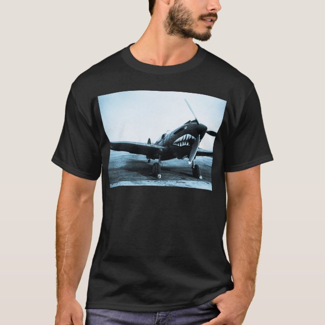 WWII Flying Tigers Curtiss P-40 Fighter Plane T-Shirt (Front)