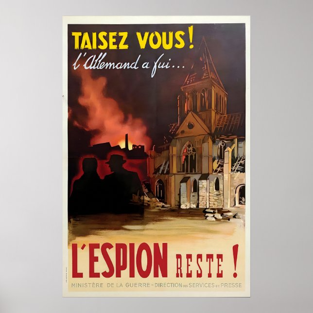 WWII French Propaganda Poster German Spies, French (Front)
