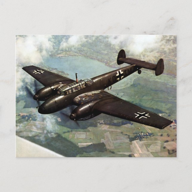 WWII German Bf-110 in Flight Postcard (Front)