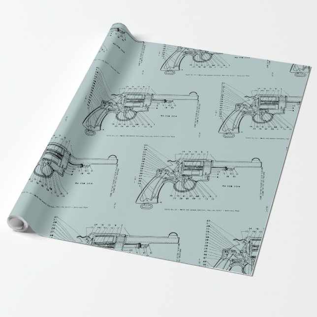 WWII Handgun 45 calibre pistol revolver schematic Wrapping Paper (Unrolled)