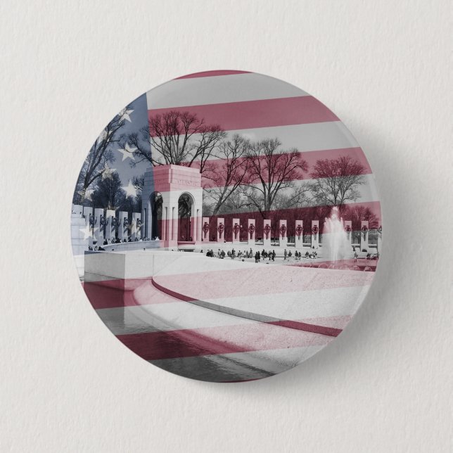 WWII Memorial with Flag Overlay 6 Cm Round Badge (Front)