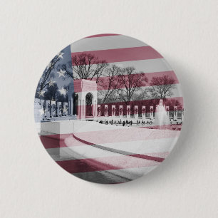 WWII Memorial with Flag Overlay 6 Cm Round Badge