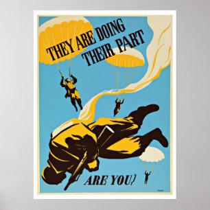 WWII Paratroop Parachute - Vintage Patriotism Poster