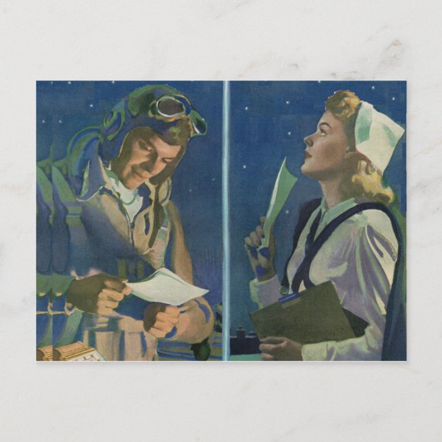 WWII pilot and nurse long distance romance Postcard (Front)