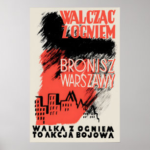 WWII Poster Poland Warsaw uprising Defend Warsaw