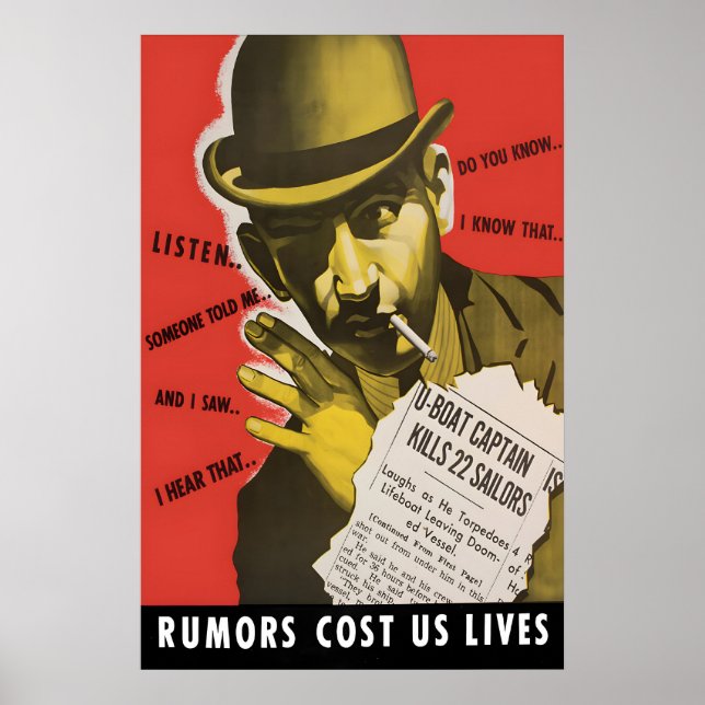 WWII Propaganda Poster Rumours Cost Lives (Front)
