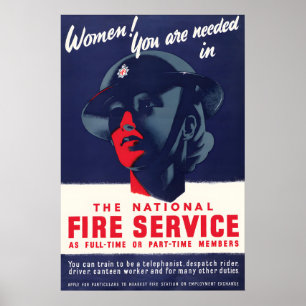 WWII Propaganda Poster Women Join Fire Brigade