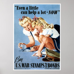 WWII Ration Stamps & War Bonds Poster