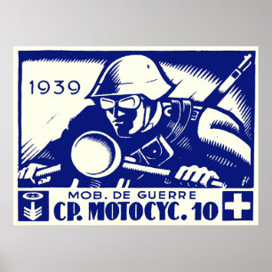 WWII Swiss Motorcycle Company, blue Poster
