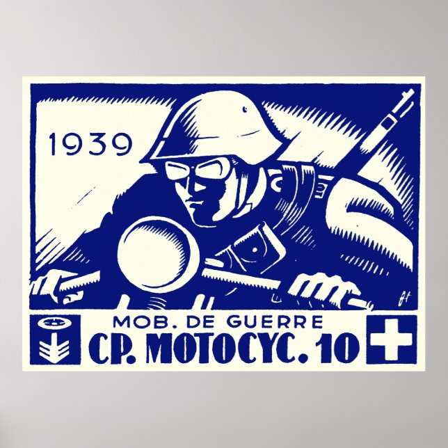 WWII Swiss Motorcycle Company, blue Poster (Front)
