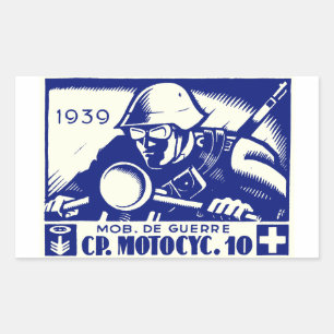 WWII Swiss Motorcycle Company, blue Rectangular Sticker
