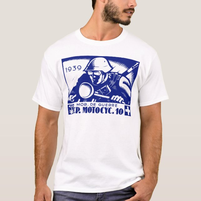 WWII Swiss Motorcycle Company, blue T-Shirt (Front)