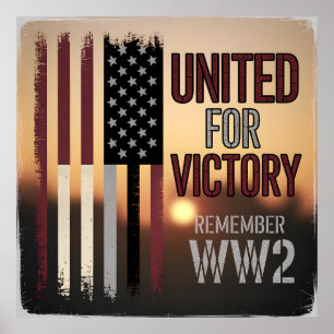 WWII United Victory Flag Memorial Veterans Tribute Poster